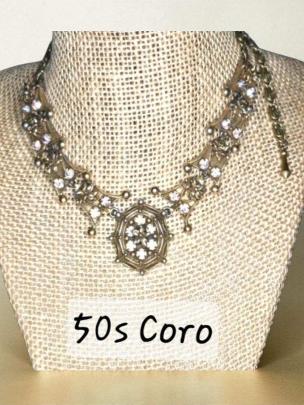 Vtg 50s Unsigned Coro Pegasus Era AB Rhinestone S-Link Choker Necklace